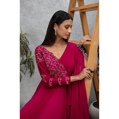 ISHA GUPTA TAYAL Pink Sapphire Embroidered Draped Gown