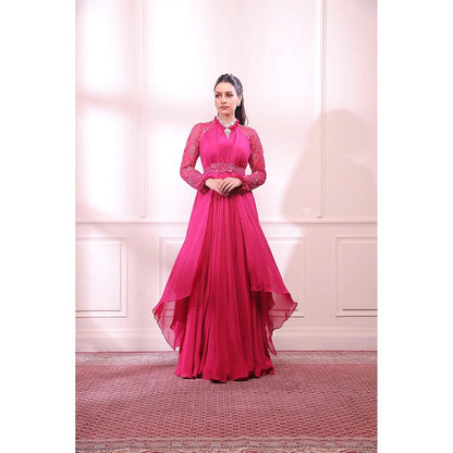ISHA GUPTA TAYAL Pink Sapphire Embroidered Layered Gown