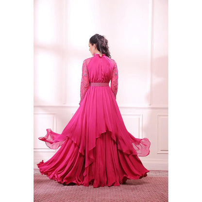 ISHA GUPTA TAYAL Pink Sapphire Embroidered Layered Gown