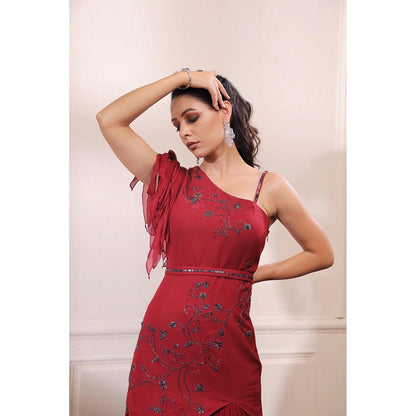 ISHA GUPTA TAYAL Red Fit and Flare Embroidered Gown
