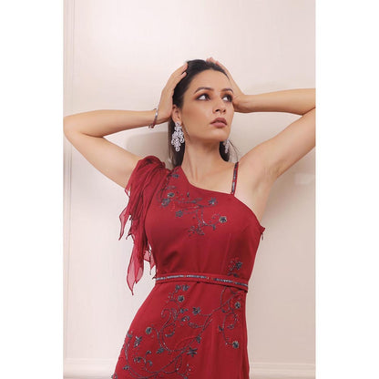ISHA GUPTA TAYAL Red Fit and Flare Embroidered Gown