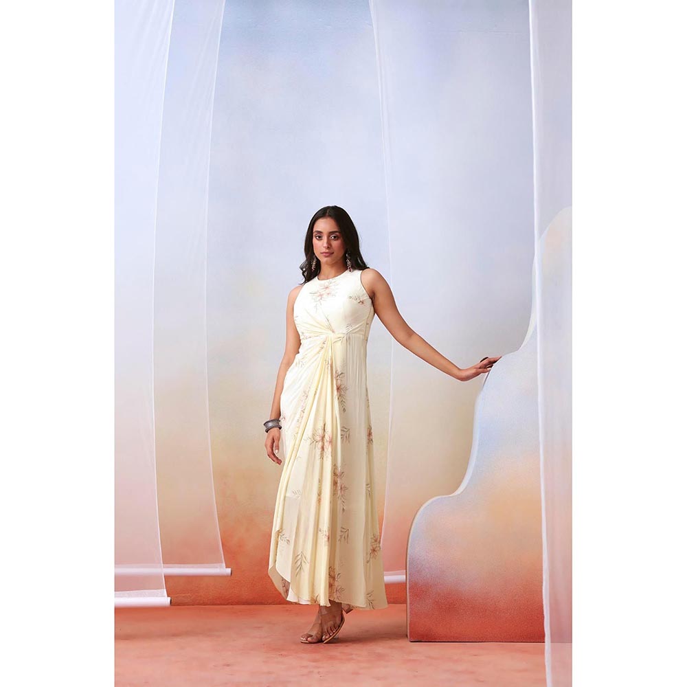 ISHA GUPTA TAYAL Off White Floral Printed Drape Dress
