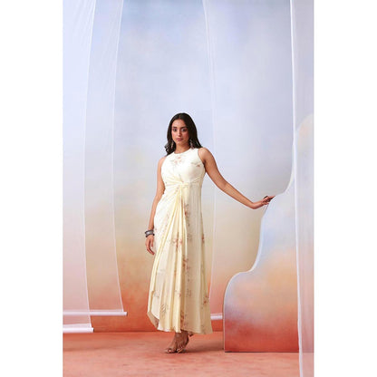 ISHA GUPTA TAYAL Off White Floral Printed Drape Dress
