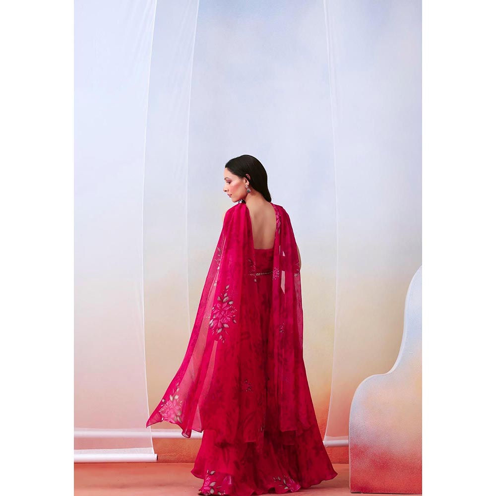 ISHA GUPTA TAYAL Pink Pink Printed Drape Anarkali and Dupatta Set with Belt
