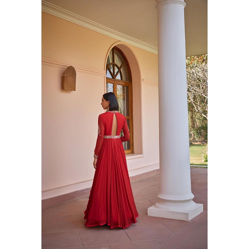 ISHA GUPTA TAYAL Red Gulnar Anarkali Gown and Dupqtta