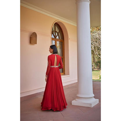 ISHA GUPTA TAYAL Red Gulnar Anarkali Gown and Dupqtta