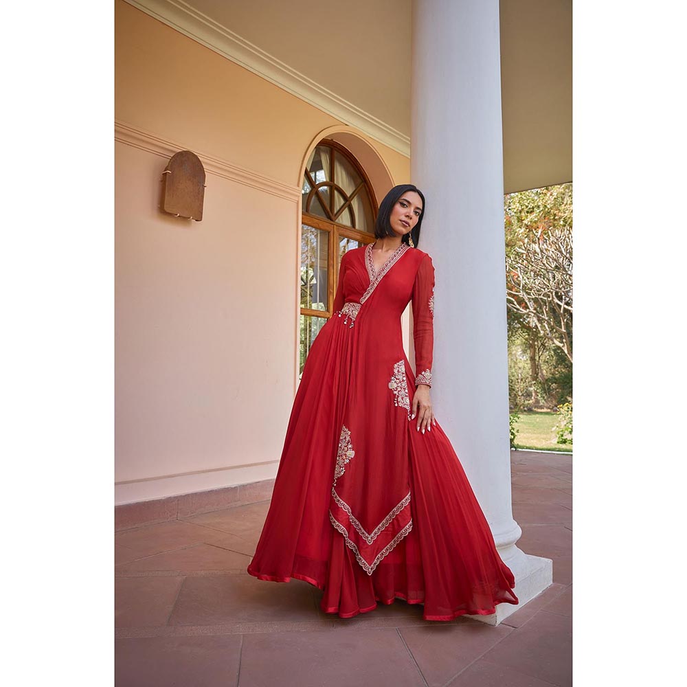 ISHA GUPTA TAYAL Red Gulnar Anarkali Gown and Dupqtta
