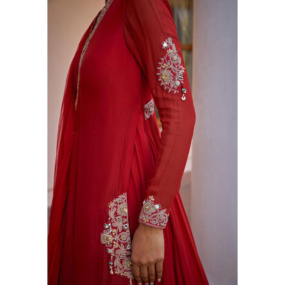 ISHA GUPTA TAYAL Red Gulnar Anarkali Gown and Dupqtta