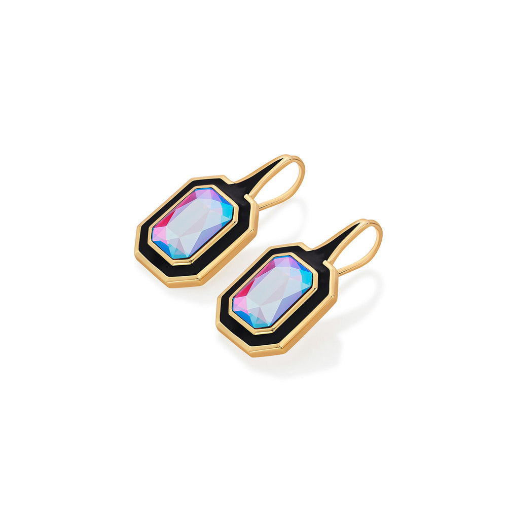 Amour Black Enamel Two Stone Earrings