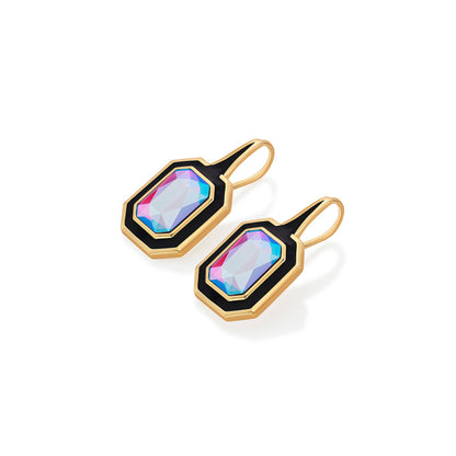 Amour Black Enamel Two Stone Earrings