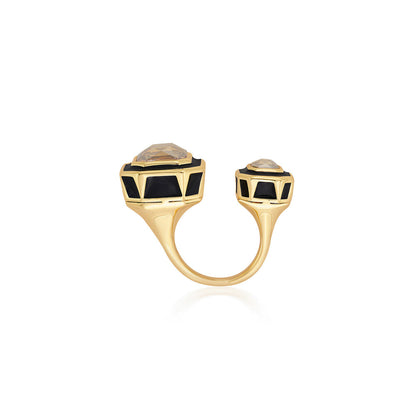 Soleil Black Enamel Two Stone Ring
