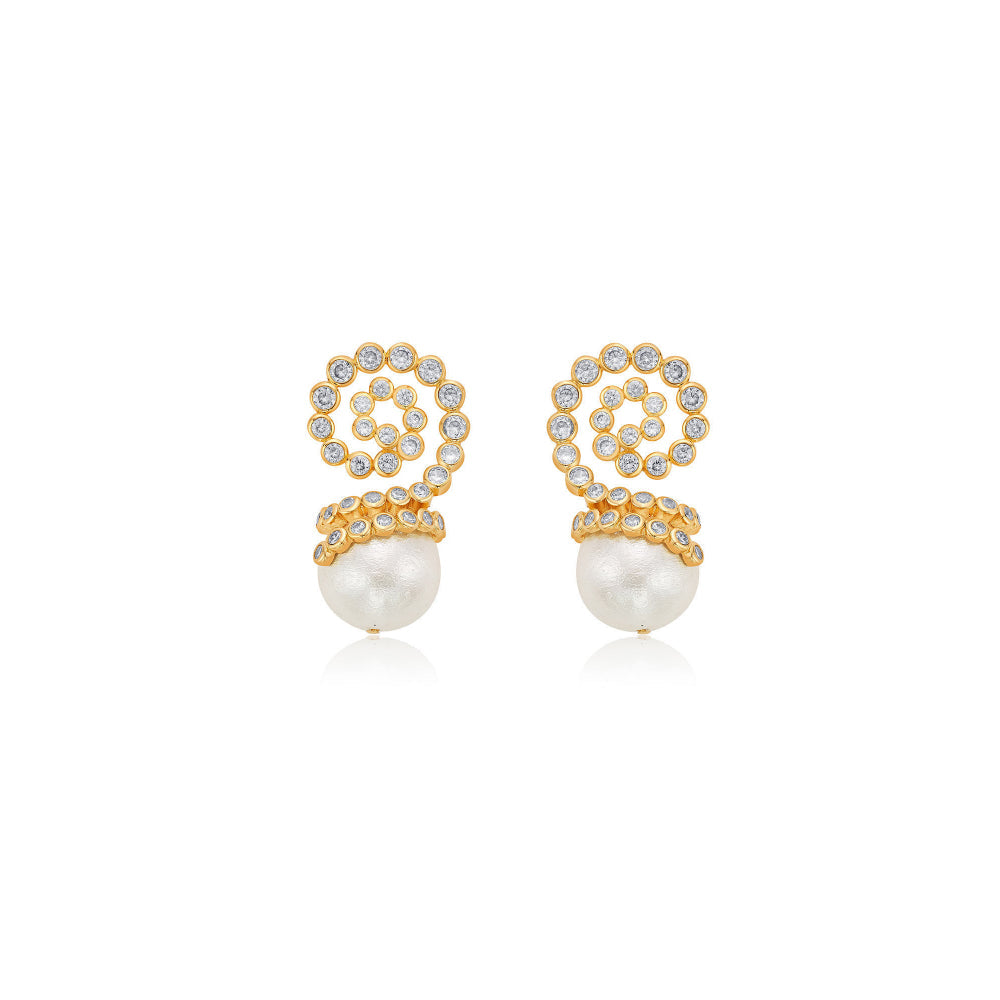 Crystal Swirl Pearl Drop Earrings