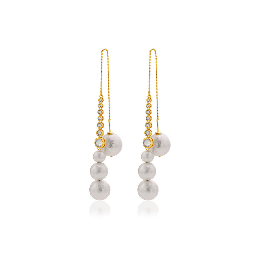 Inayat Cotton Pearl & CZ Long Earrings