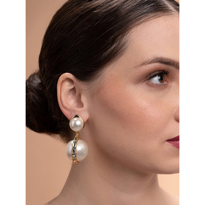 Isharya Amara Pearl Duo Drop Earrings in 18kt Gold Plated