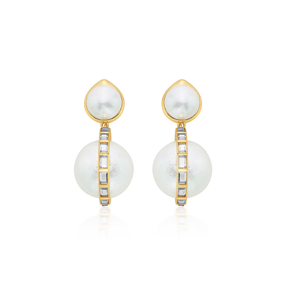 Isharya Amara Pearl Duo Drop Earrings in 18kt Gold Plated