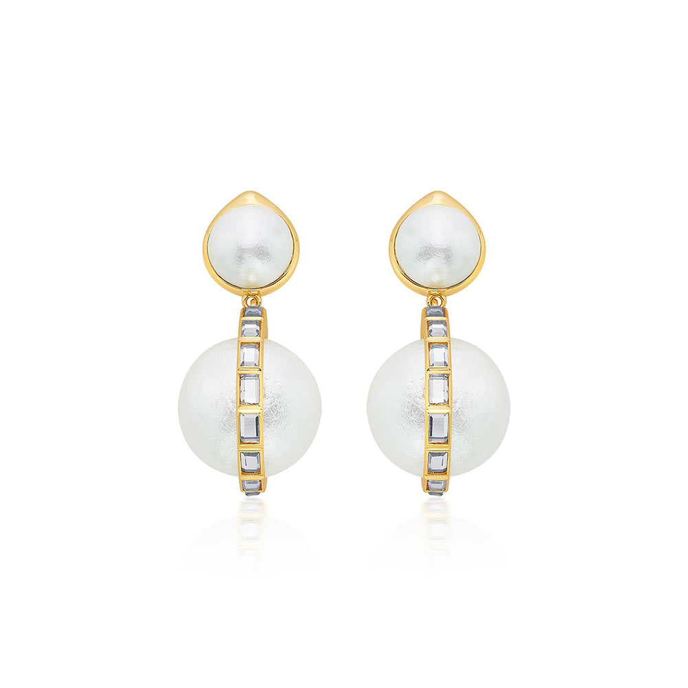 Isharya Amara Pearl Duo Drop Earrings in 18kt Gold Plated