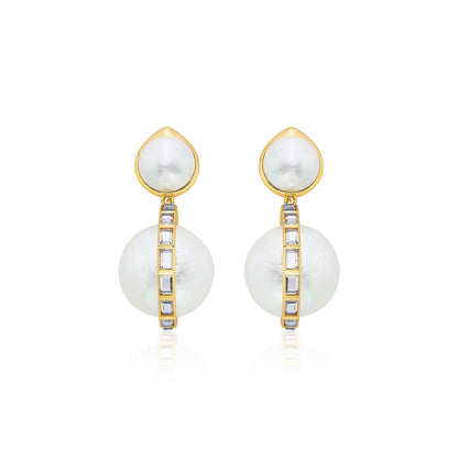 Isharya Amara Pearl Duo Drop Earrings in 18kt Gold Plated
