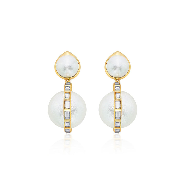 Isharya Amara Pearl Duo Drop Earrings in 18kt Gold Plated