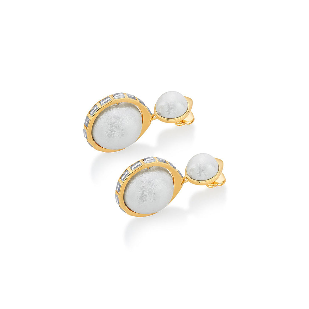 Isharya Amara Pearl Duo Drop Earrings in 18kt Gold Plated