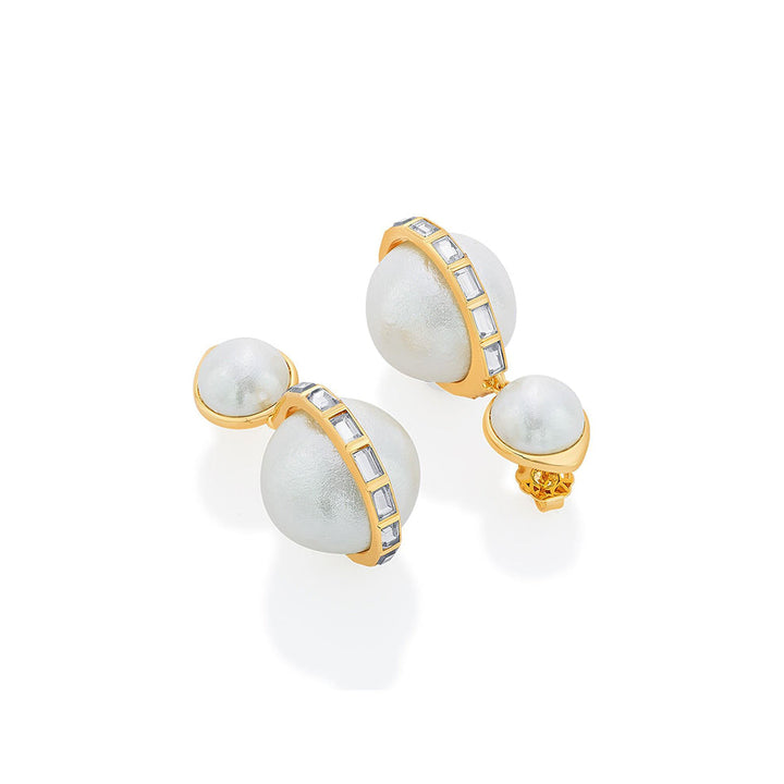 Isharya Amara Pearl Duo Drop Earrings in 18kt Gold Plated