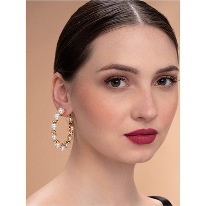 Isharya Amara Pearl CZ Statement Hoop Earrings in 18kt Gold Plated