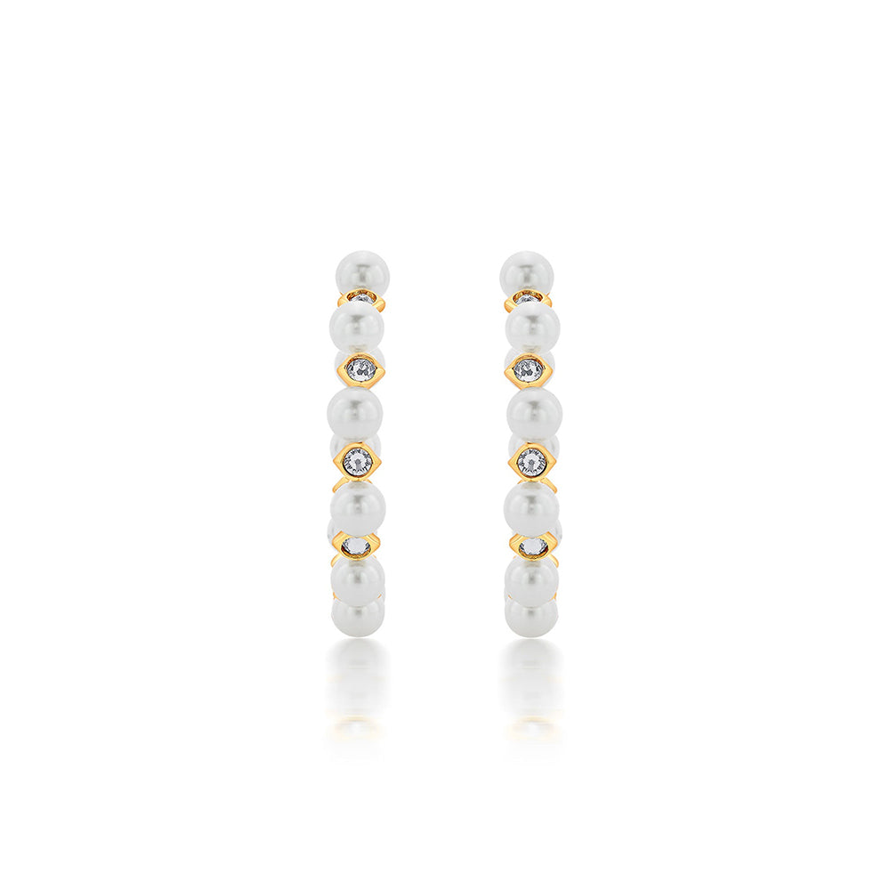 Isharya Amara Pearl CZ Statement Hoop Earrings in 18kt Gold Plated