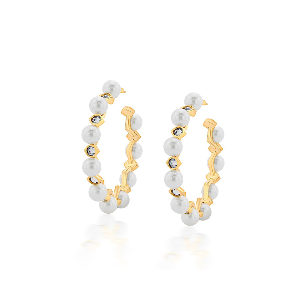 Isharya Amara Pearl CZ Statement Hoop Earrings in 18kt Gold Plated