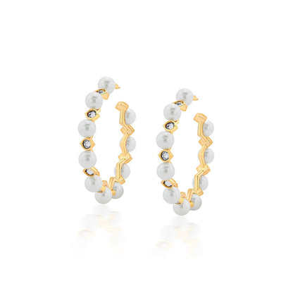 Isharya Amara Pearl CZ Statement Hoop Earrings in 18kt Gold Plated