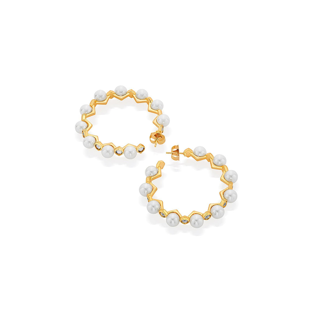 Isharya Amara Pearl CZ Statement Hoop Earrings in 18kt Gold Plated