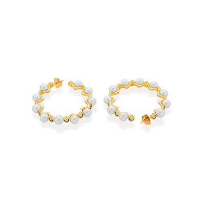 Isharya Amara Pearl CZ Statement Hoop Earrings in 18kt Gold Plated