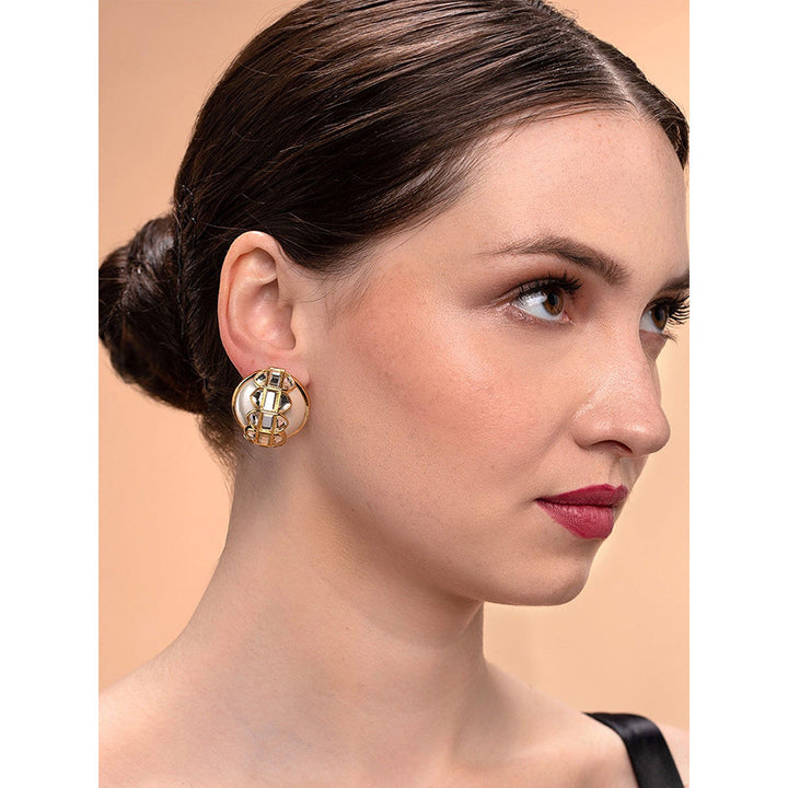 Isharya Amara Mirror Pearl Earrings in 18kt Gold Plated