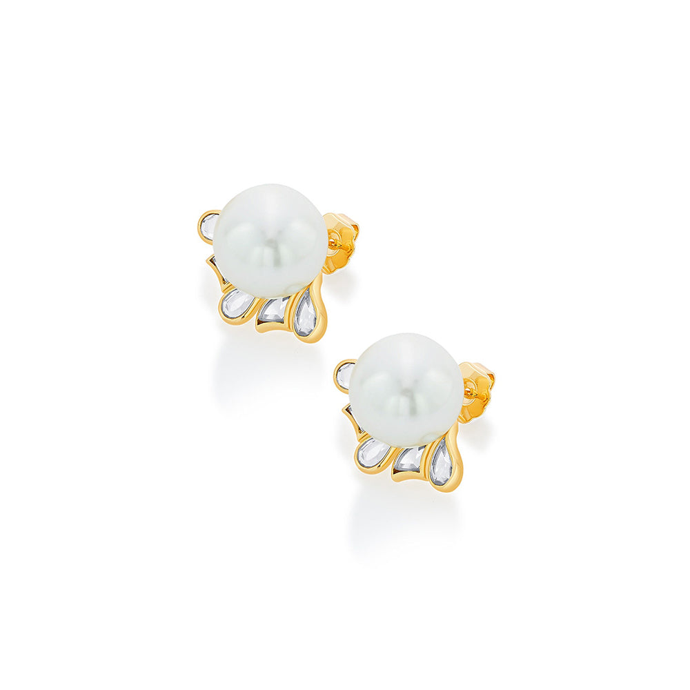 Isharya Amara Pearl Flower Earrings in 18kt Gold Plated