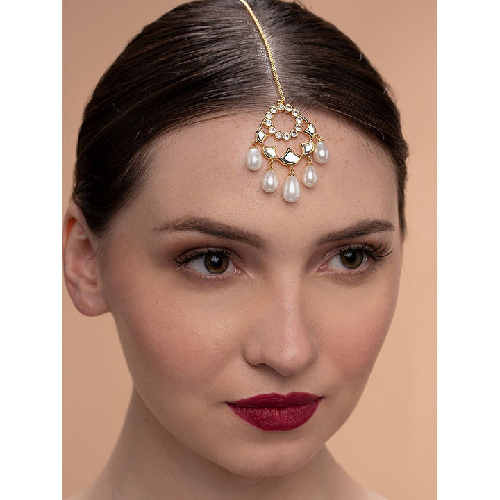 Isharya Amara Statement Pearl Maangtikka in 18kt Gold Plated