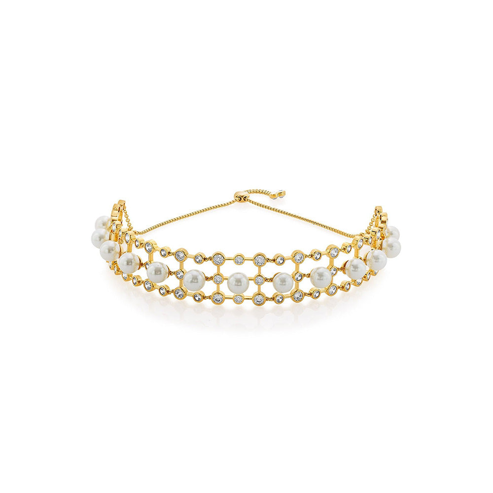 Isharya Amara Pearl CZ Choker Necklace in 18kt Gold Plated