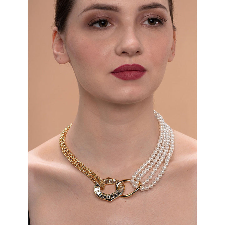 Isharya Amara Mirror Pearl Duo Necklace in 18kt Gold Plated