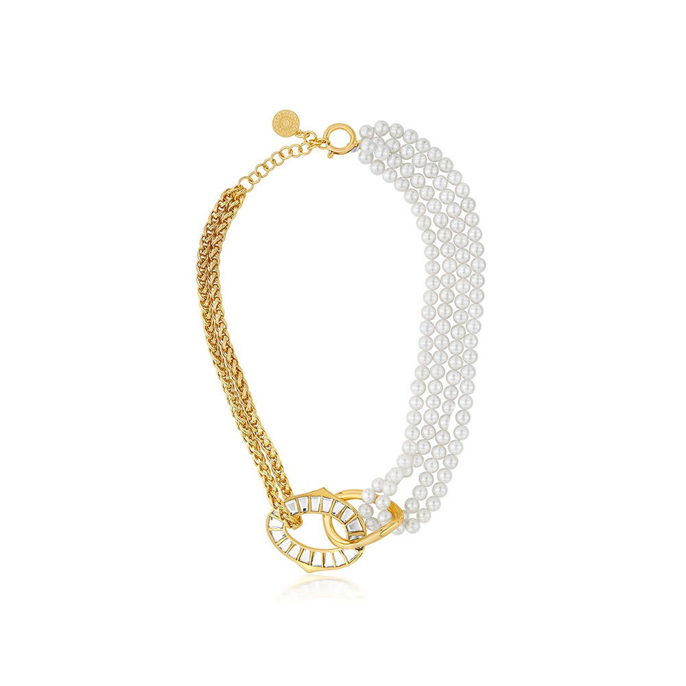 Isharya Amara Mirror Pearl Duo Necklace in 18kt Gold Plated