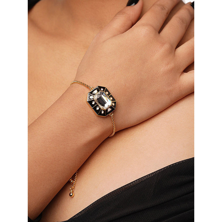 Isharya Blazed Crystal and Enamel Bracelet In 18Kt Gold Plated