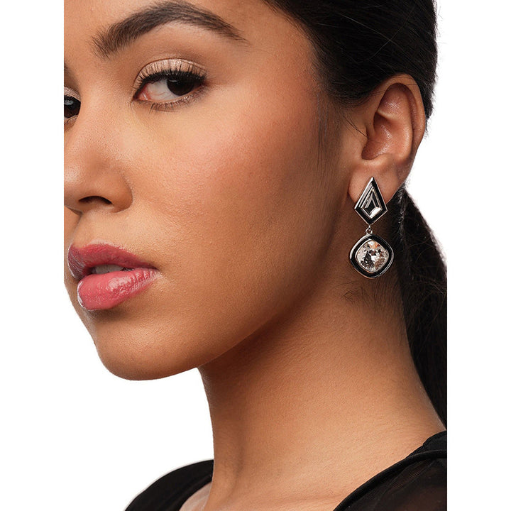 Isharya Bougie Crystal Drop Earrings In Rhodium Plated