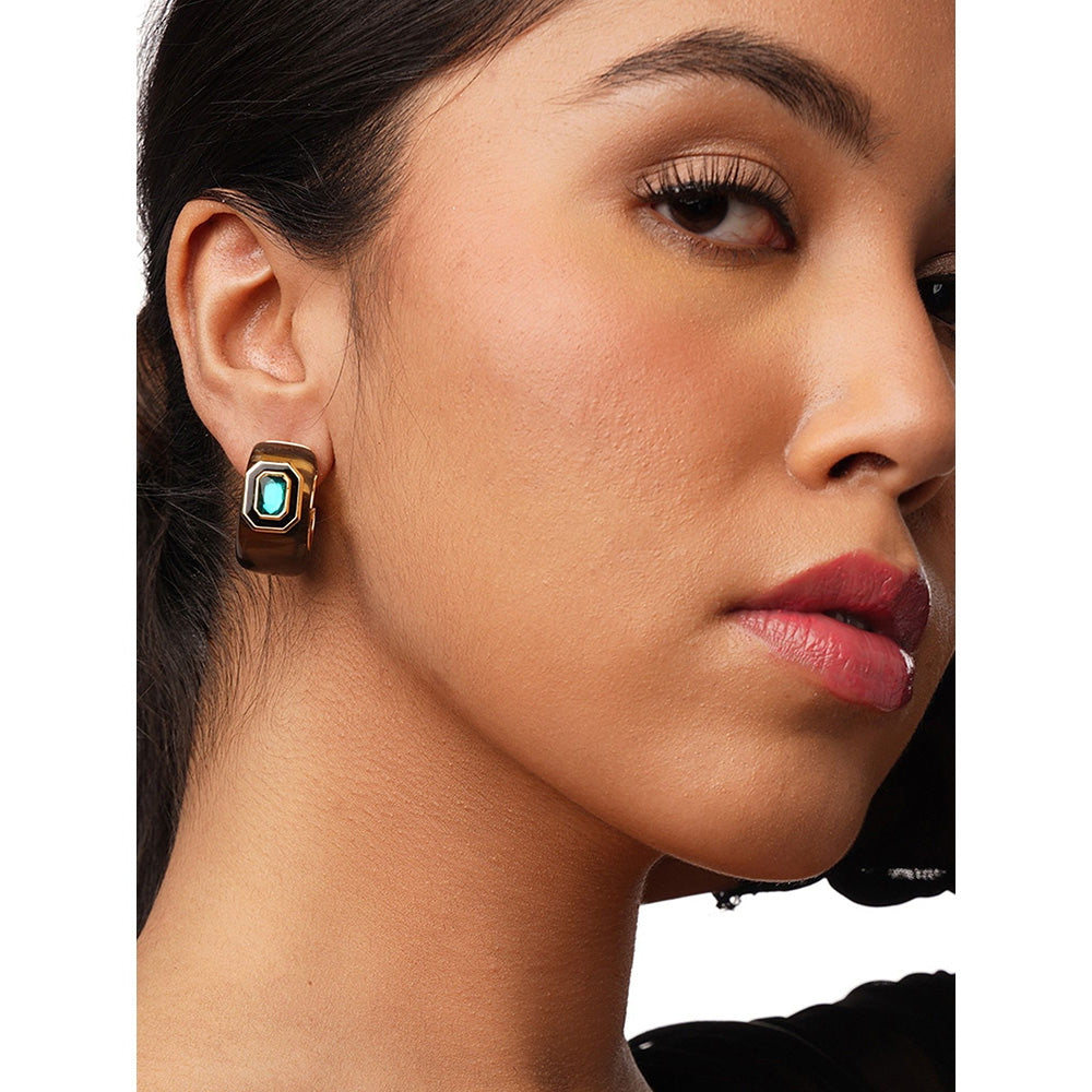 Isharya B-dazzle Green Crystal Resin Huggies In 18Kt Gold Plated