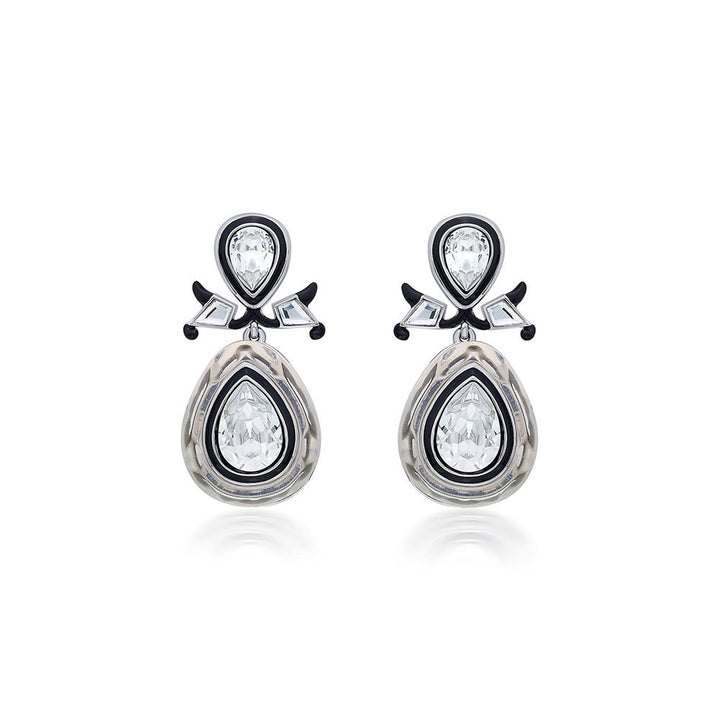 Isharya Bougie Infinity Cut Crystal Drop Earrings In Rhodium Plated