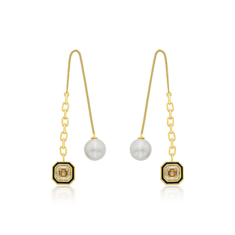 Isharya Bougie Crystal and Pearl Threader Earrings In 18Kt Gold Plated