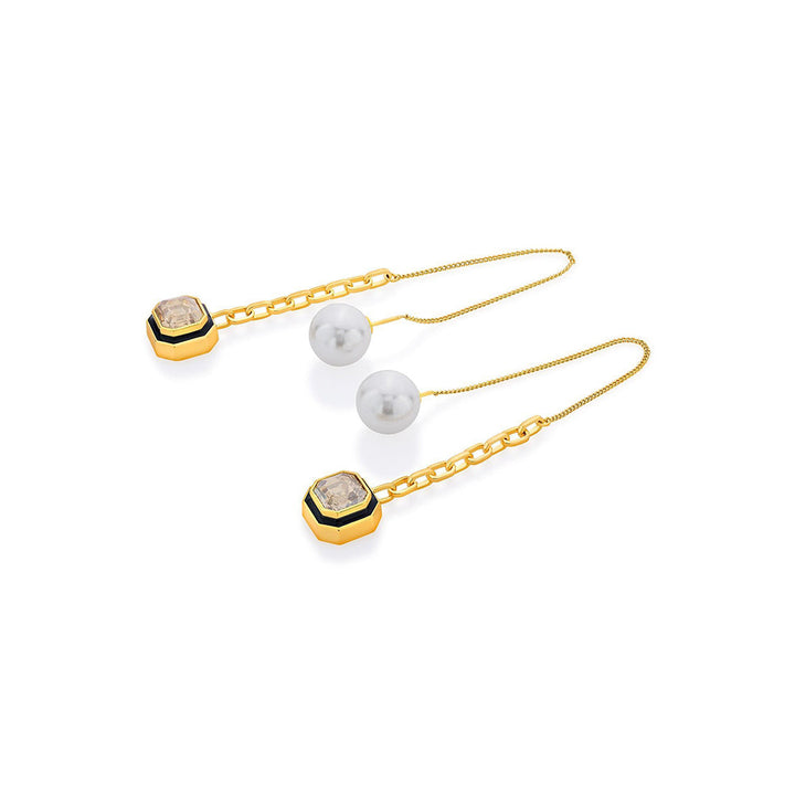 Isharya Bougie Crystal and Pearl Threader Earrings In 18Kt Gold Plated