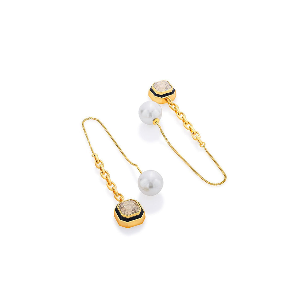 Isharya Bougie Crystal and Pearl Threader Earrings In 18Kt Gold Plated