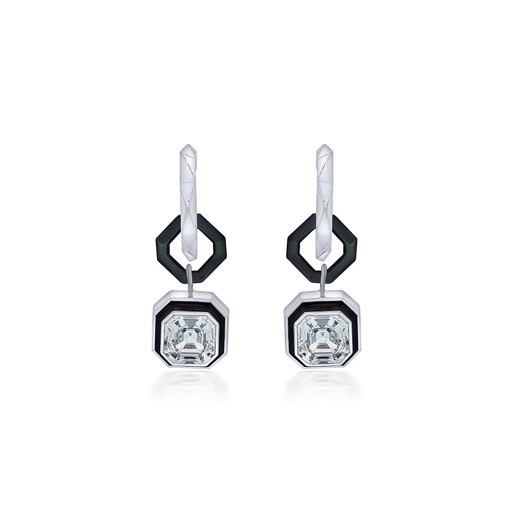 Isharya Bougie Link Crystal Huggies In Rhodium Plated