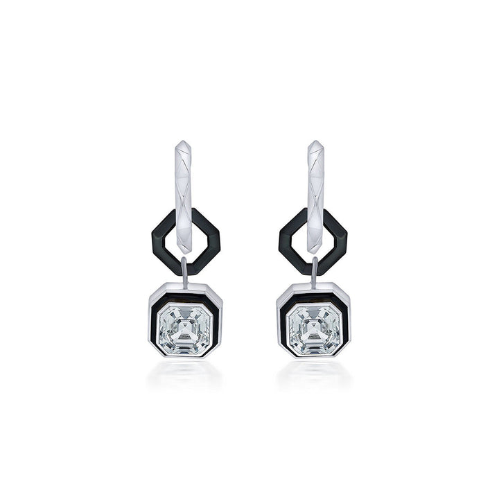 Isharya Bougie Link Crystal Huggies In Rhodium Plated