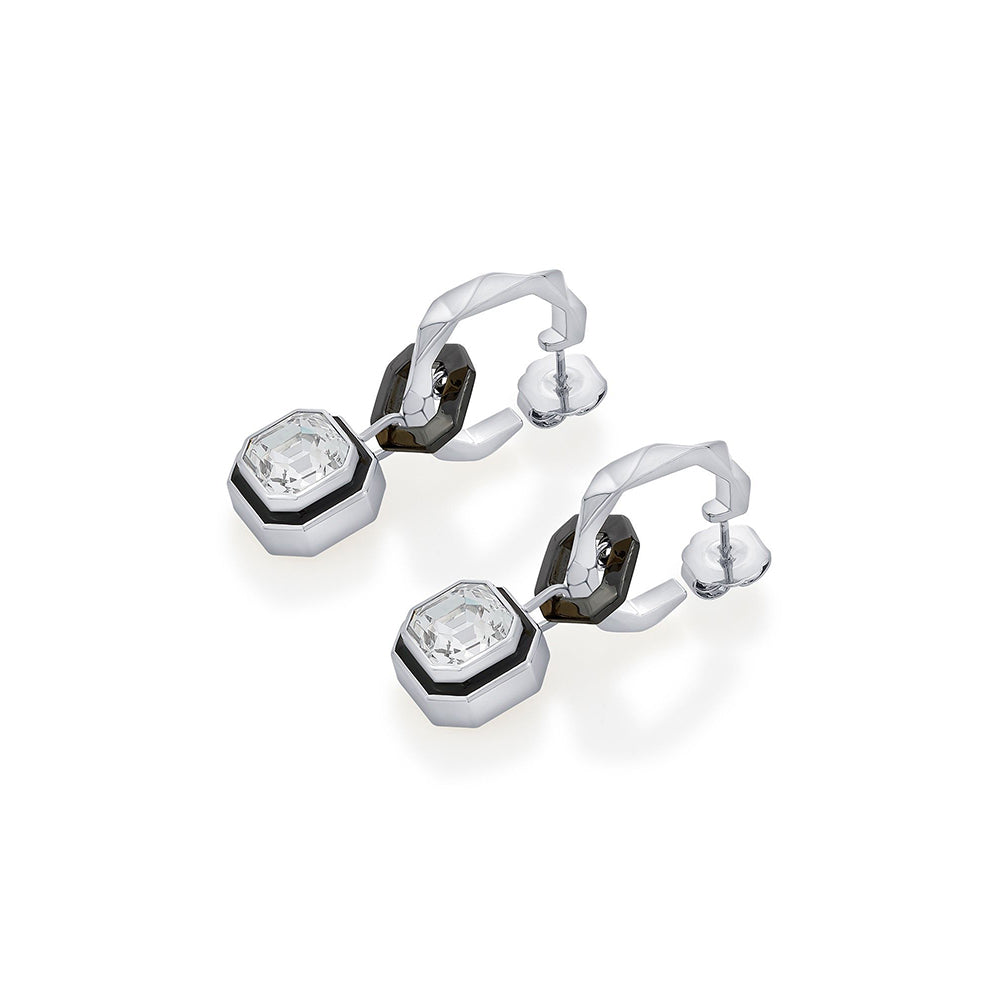 Isharya Bougie Link Crystal Huggies In Rhodium Plated