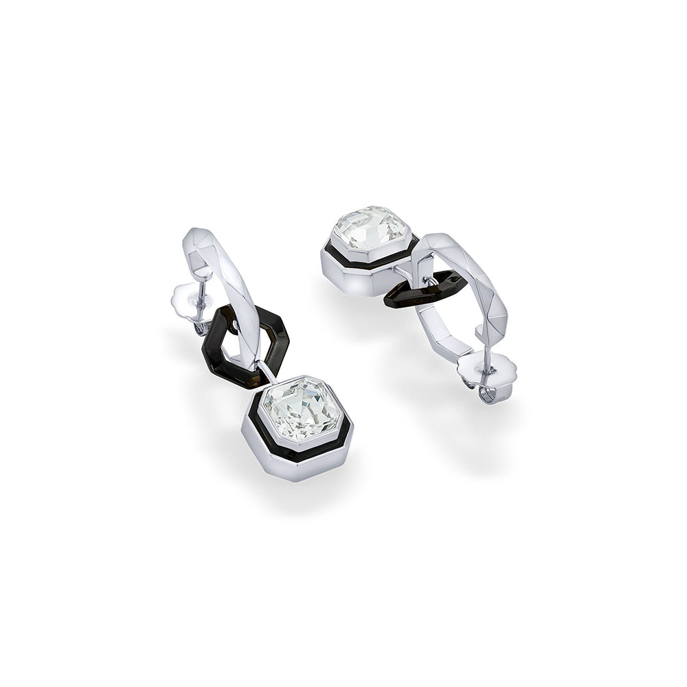 Isharya Bougie Link Crystal Huggies In Rhodium Plated