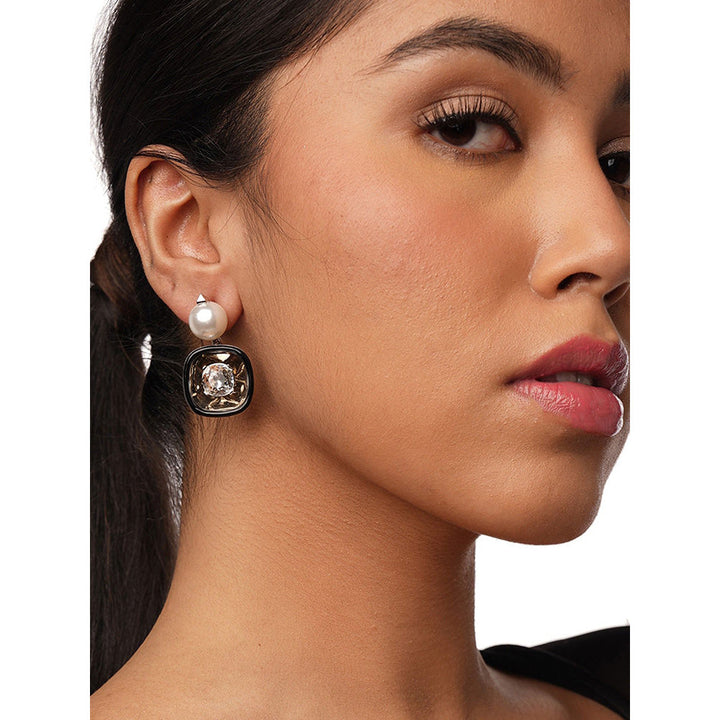 Isharya Bougie Glory Wrap Crystal and Pearl Earrings In Rhodium Plated