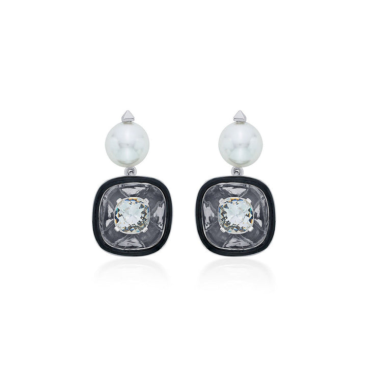 Isharya Bougie Glory Wrap Crystal and Pearl Earrings In Rhodium Plated