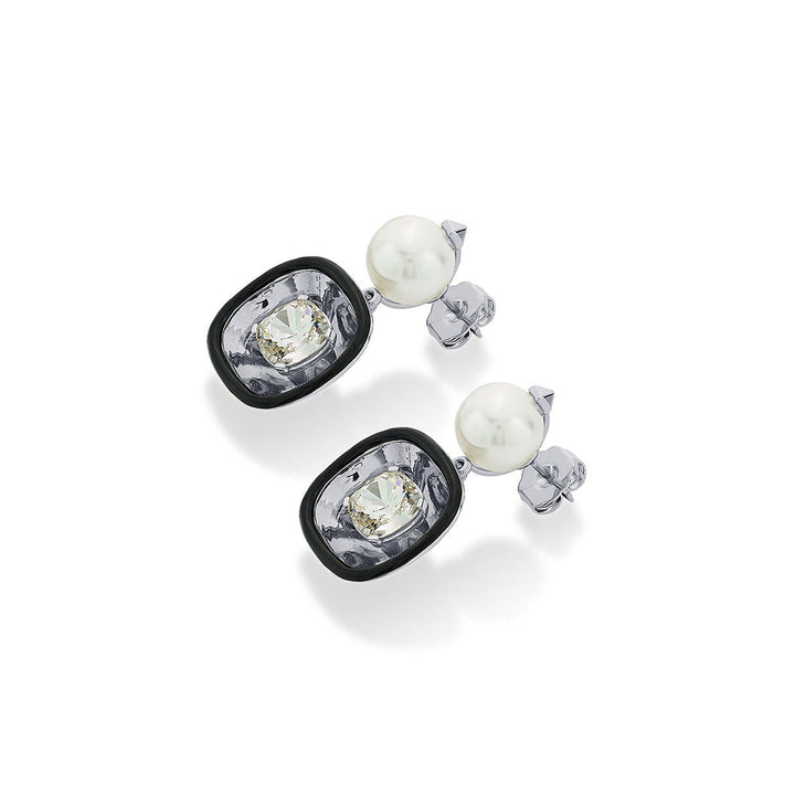 Isharya Bougie Glory Wrap Crystal and Pearl Earrings In Rhodium Plated